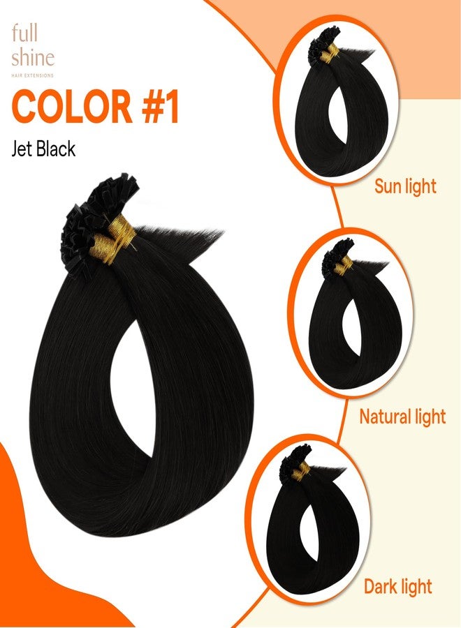 Full Shine K Tip Hair Extensions Real Human Hair Jet Black Pre Bonded Hair Extensions 22 Inch Natural Long Human Hair 50 Grams Keratin Fusion Extensions Remy Hair - Image 3